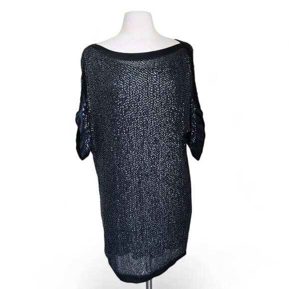 DIANE VON FURSTENBERG Embellished Sequin Silk Slip Dress Sz 4 Black Kimono Tunic - Picture 6 of 16